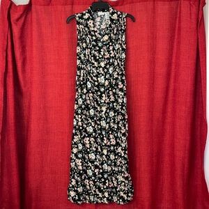 Vintage Black Floral Button-up Maxi Dress